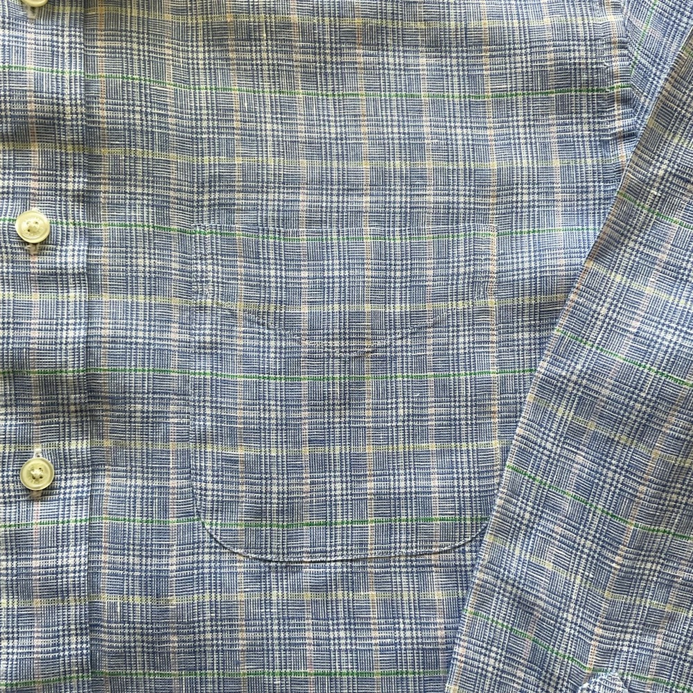 Brooks Brothers Irish Linen Shirt Mens MEDIUM Blue Plaid Button Down Long Sleeve - Picture 4 of 11
